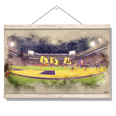 LSU Tigers - Tiger Stadium Watercolor - College Wall Art #Hanging Canvas