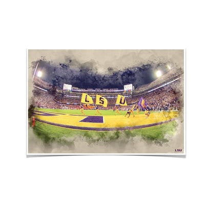 LSU Tigers - Tiger Stadium Watercolor - College Wall Art #Poster