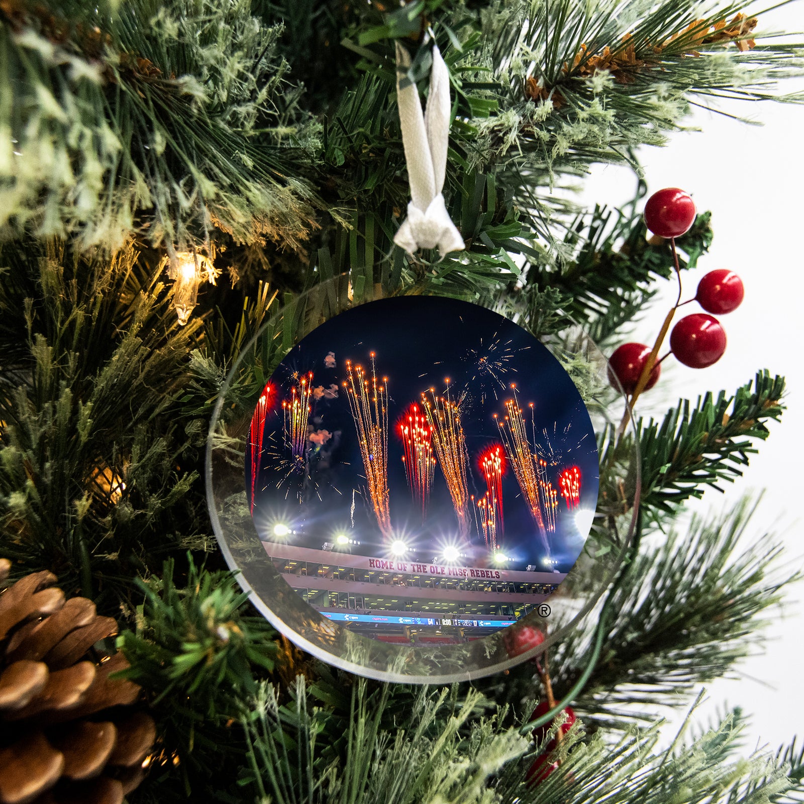 Ole Miss Rebels - Fireworks over Vaught Hemmingway Ornament & Bag Tag