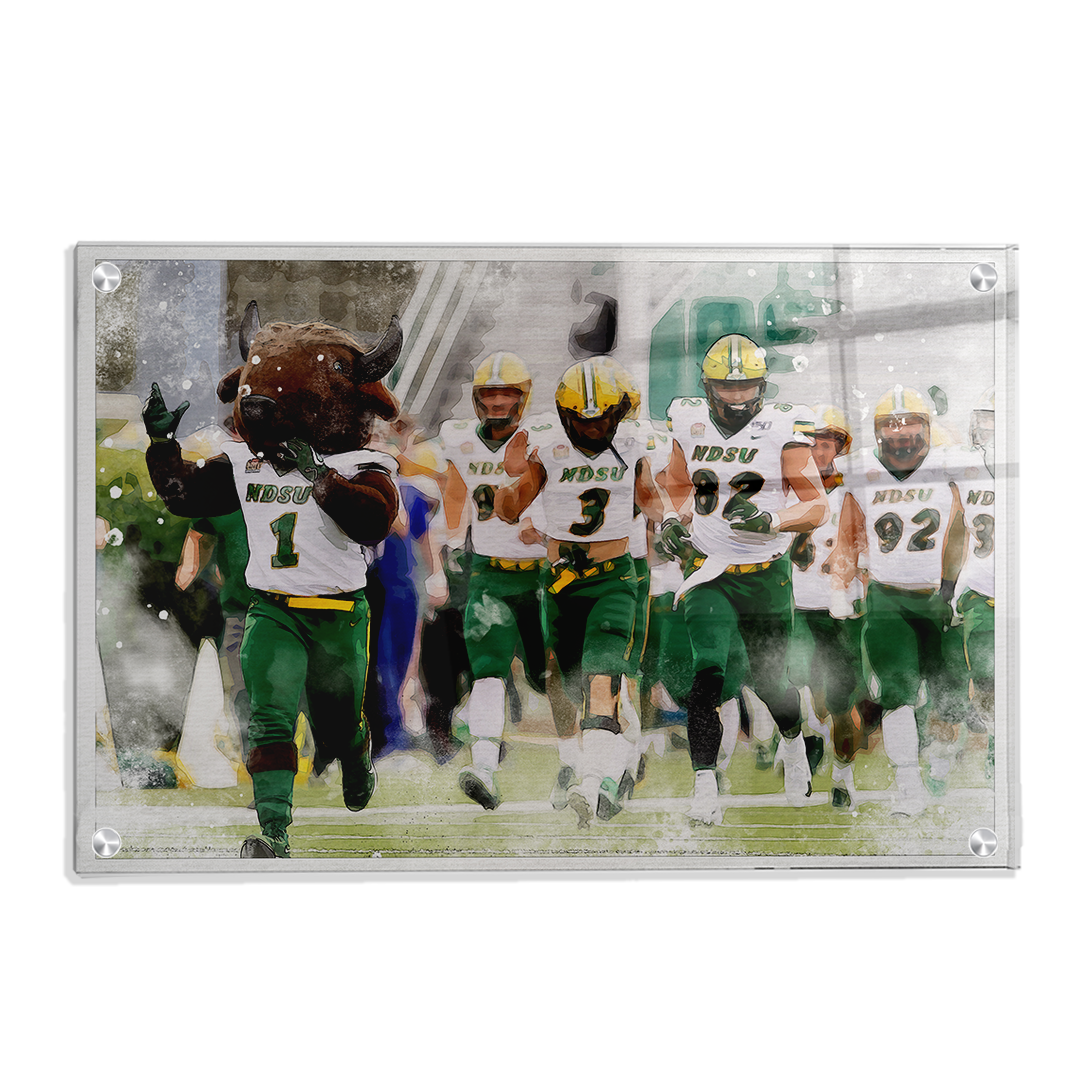 North Dakota State Bisons - NDSU Running onto the Field Water Color - College Wall Art #Canvas