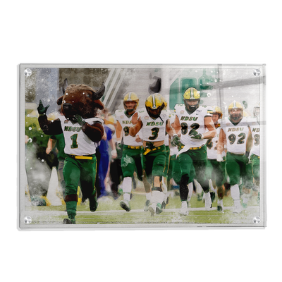 North Dakota State Bisons - NDSU Running onto the Field Water Color - College Wall Art #Acrylic