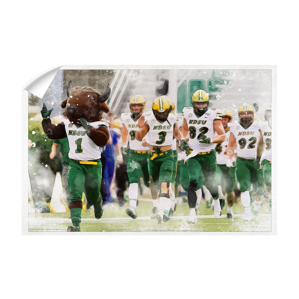 North Dakota State Bisons - NDSU Running onto the Field Water Color - College Wall Art #Canvas