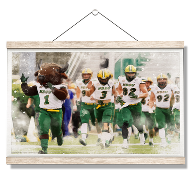 North Dakota State Bisons - NDSU Running onto the Field Water Color - College Wall Art #Hanging Canvas