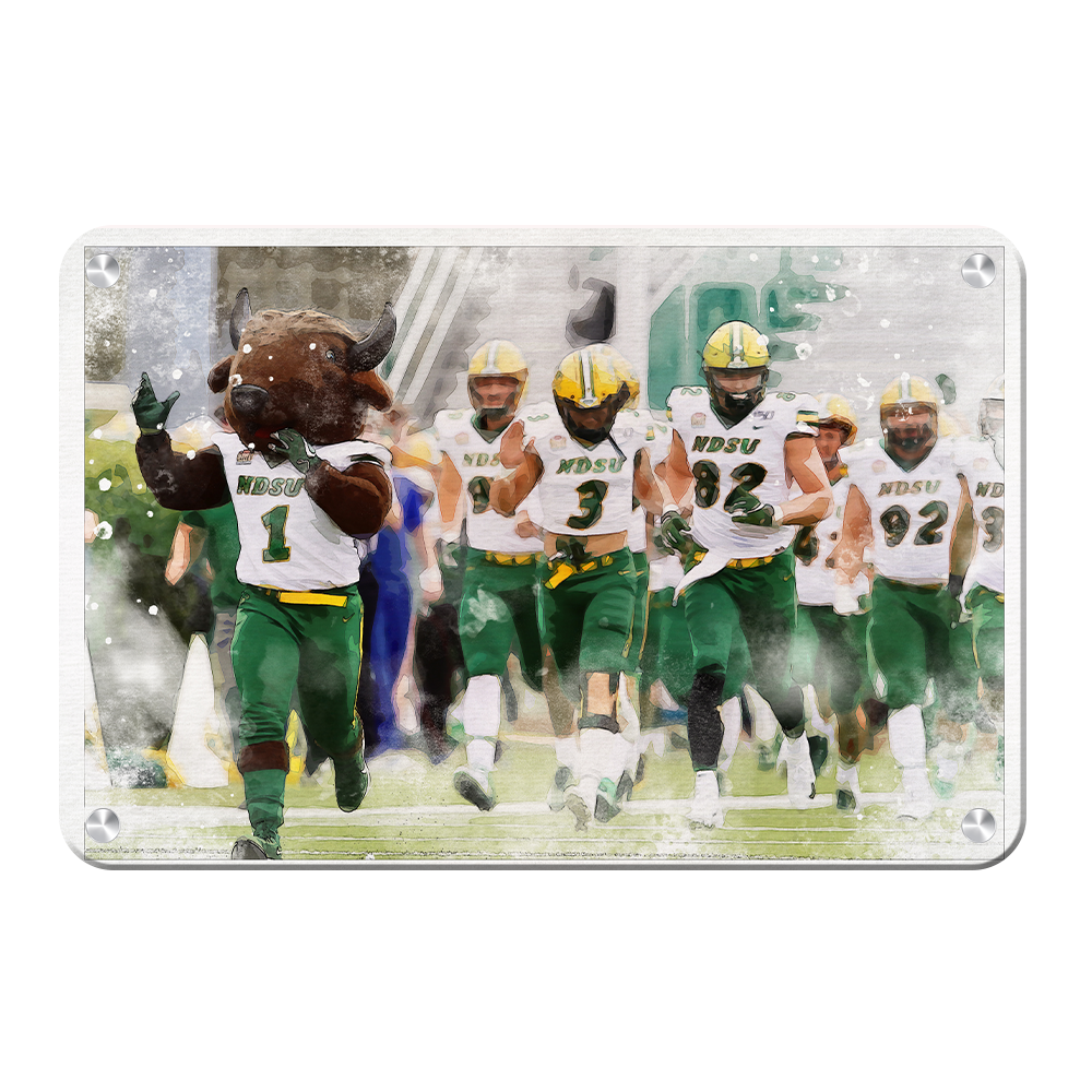 North Dakota State Bisons - NDSU Running onto the Field Water Color - College Wall Art #Canvas