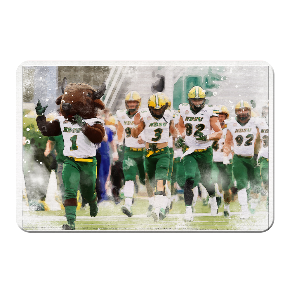 North Dakota State Bisons - NDSU Running onto the Field Water Color - College Wall Art #Canvas