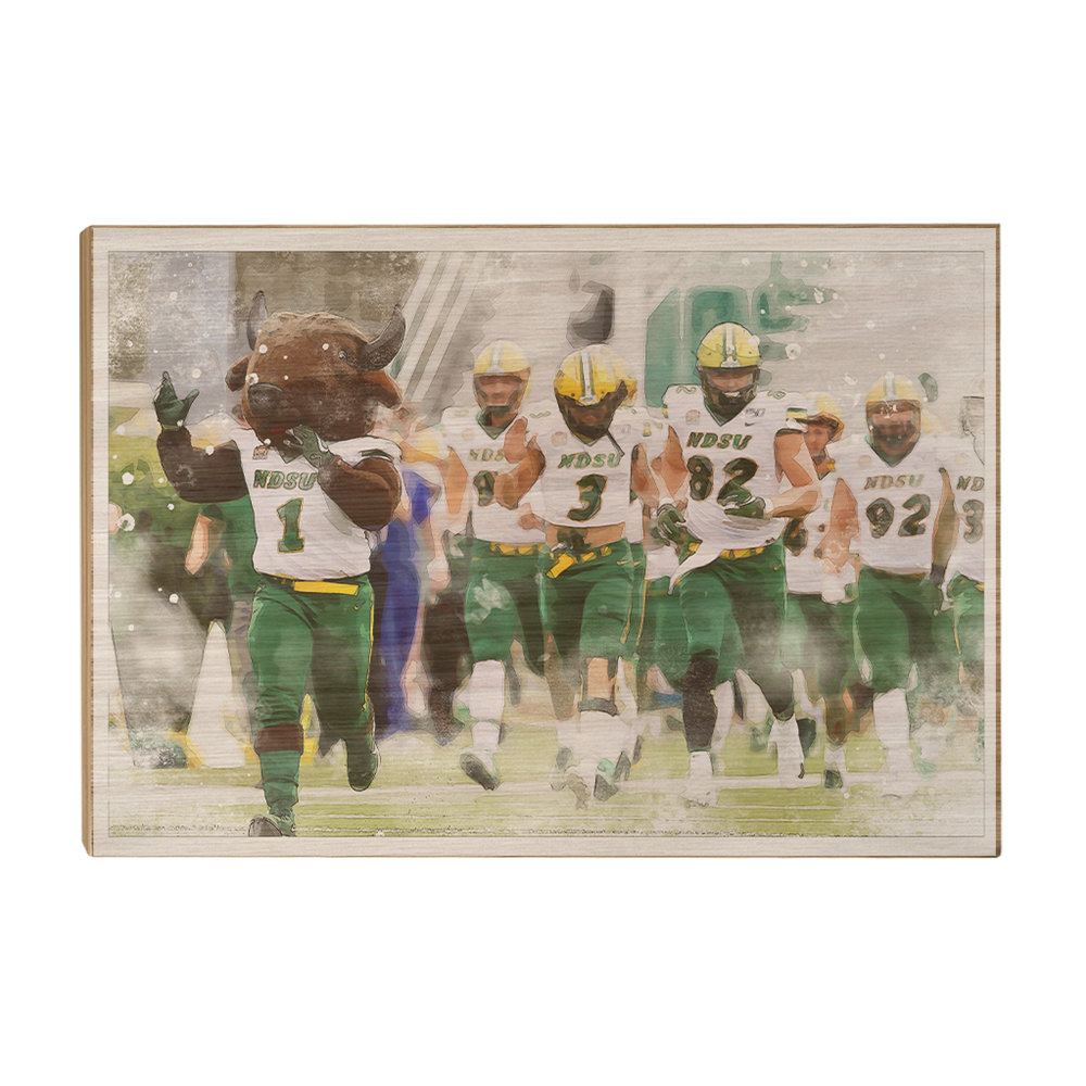 North Dakota State Bisons - NDSU Running onto the Field Water Color - College Wall Art #Canvas