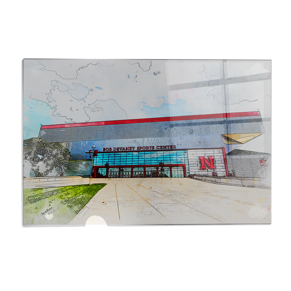 Nebraska Cornhuskers - Devany Sports Center Watercolor - College Wall Art #Canvas