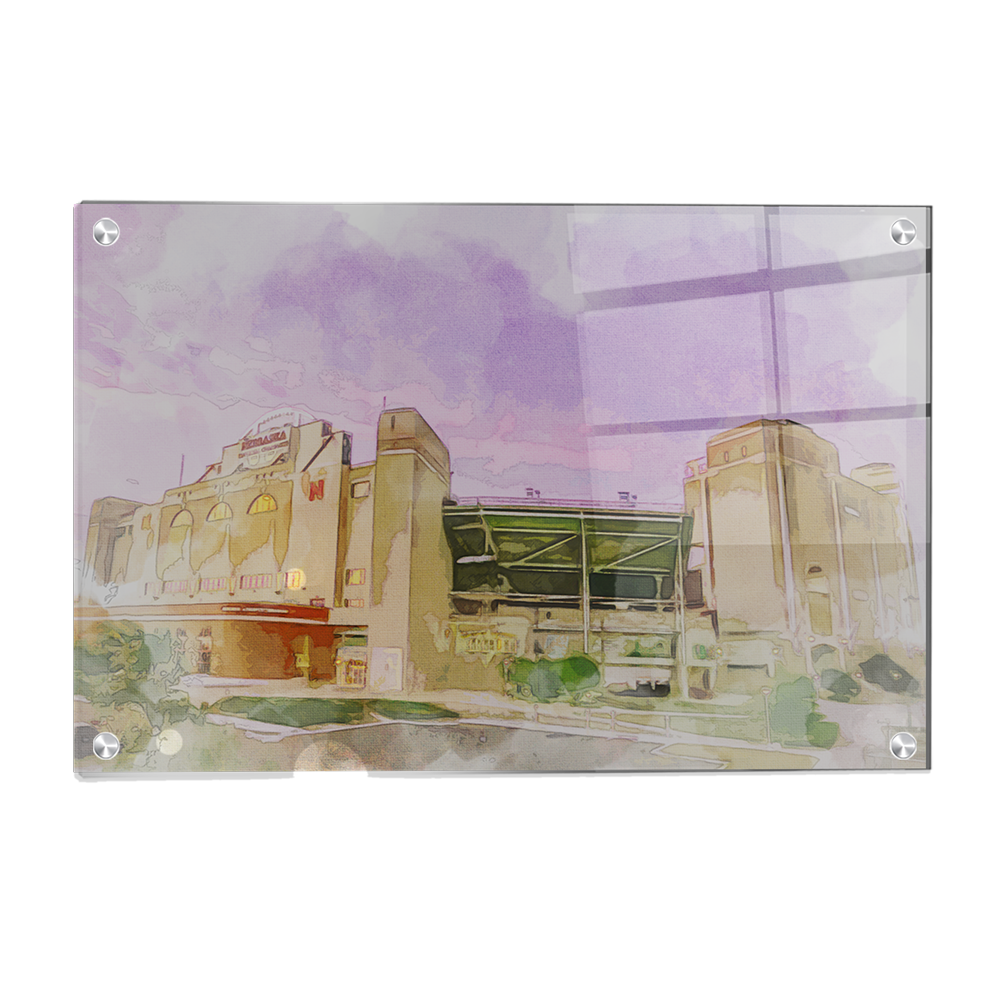Nebraska Cornhuskers - Memorial Stadium Watercolor - College Wall Art #Canvas