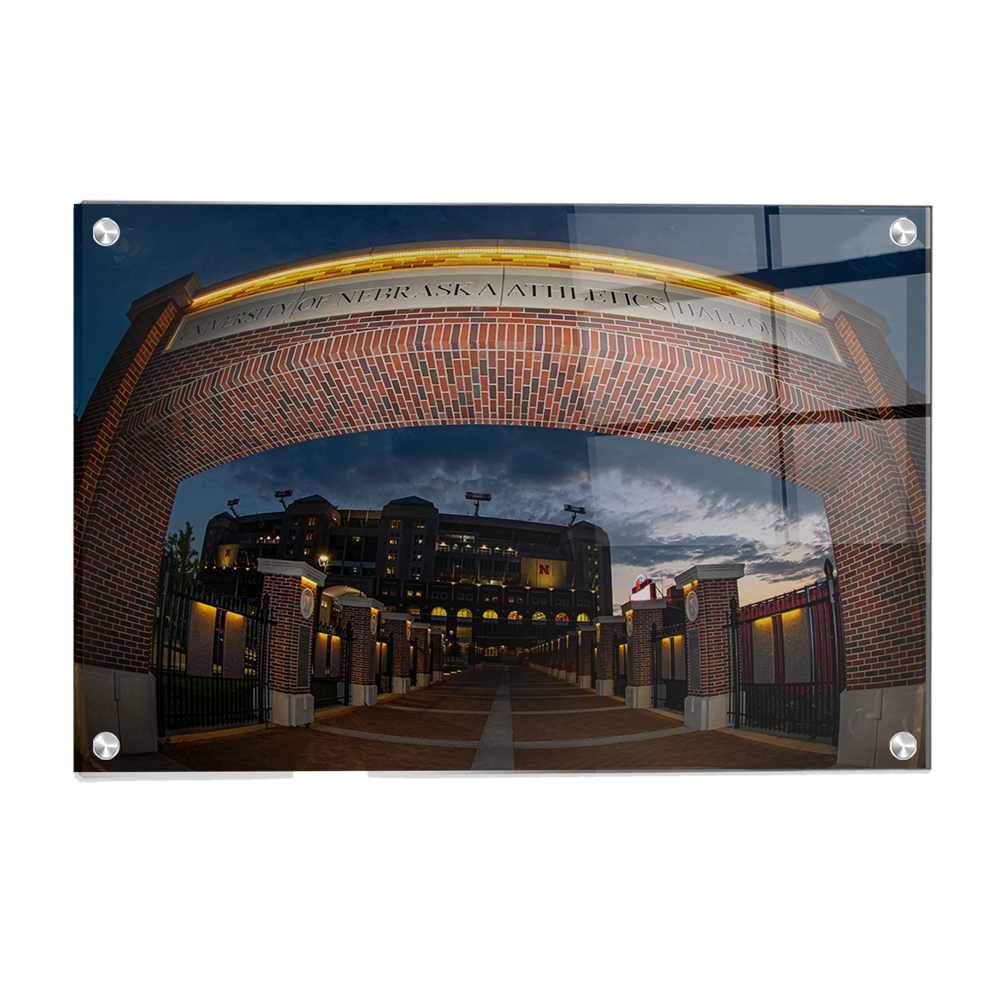 Nebraska Cornhuskers - Sunset through the Hall of Fame - College Wall Art #Canvas