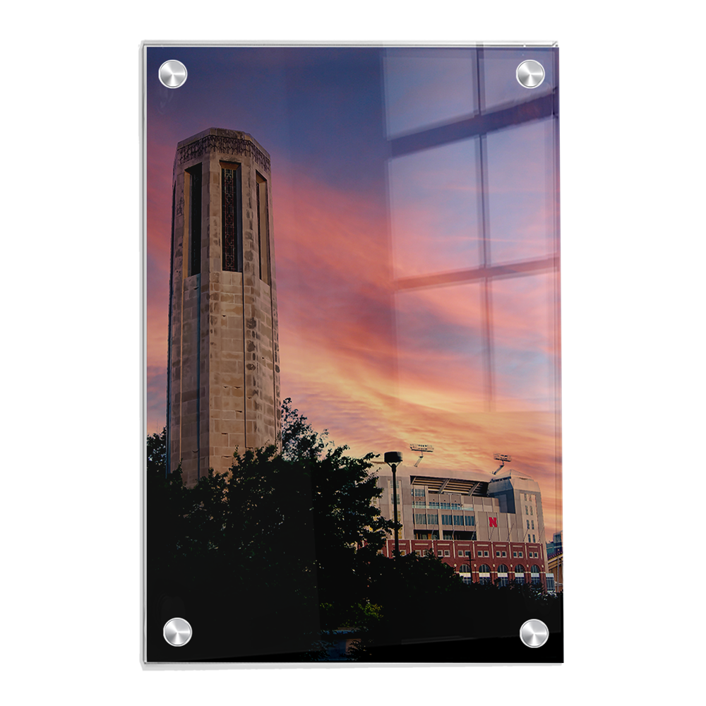 Nebraska Cornhuskers - Sunset, Mueller Tower and Memorial - College Wall Art #Canvas