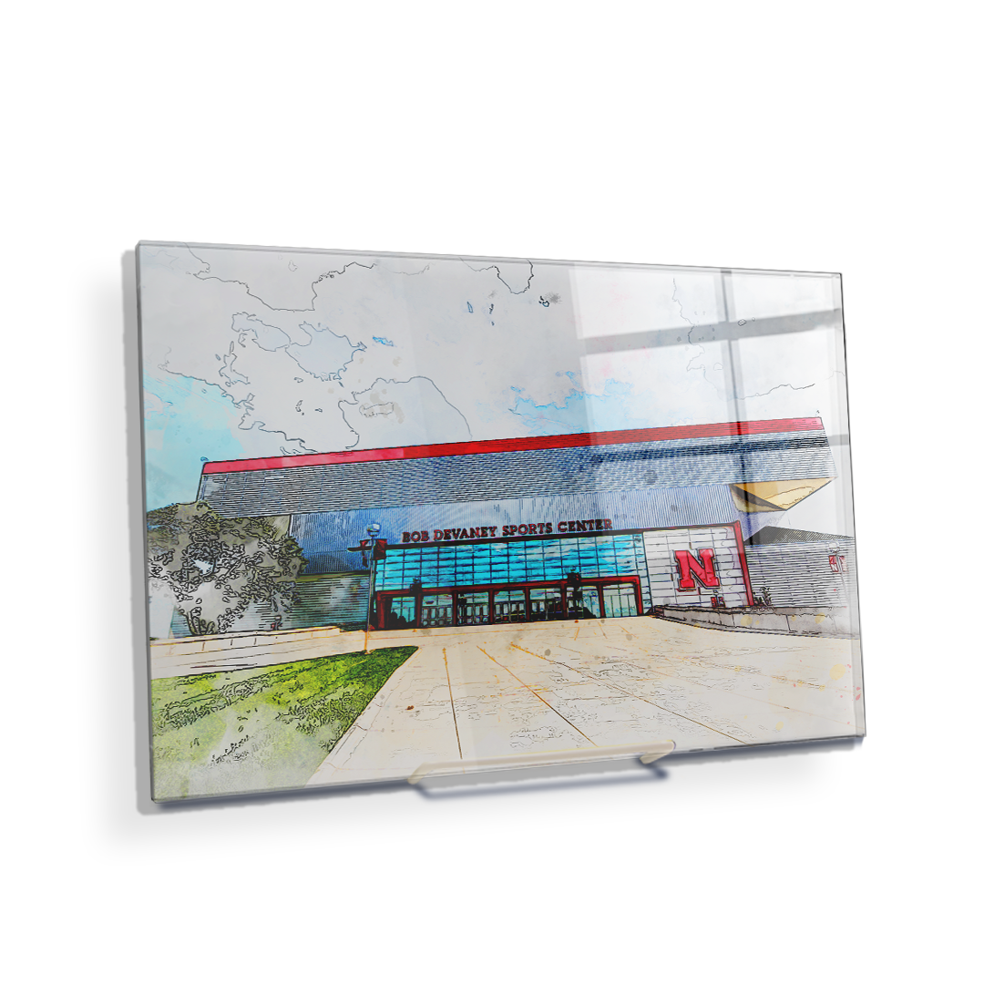 Nebraska Cornhuskers - Devany Sports Center Watercolor - College Wall Art #Canvas