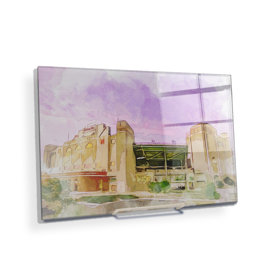 Nebraska Cornhuskers - Memorial Stadium Watercolor - College Wall Art #Canvas