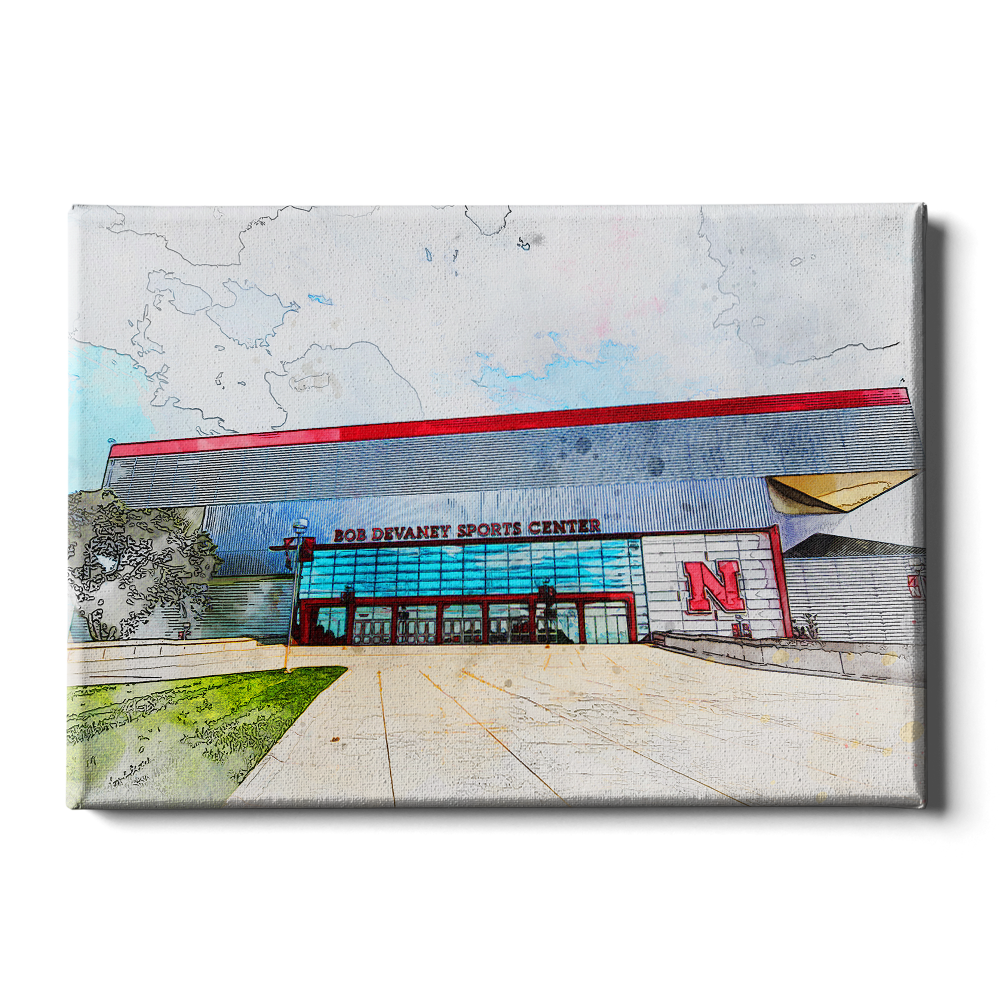 Nebraska Cornhuskers - Devany Sports Center Watercolor - College Wall Art #Canvas