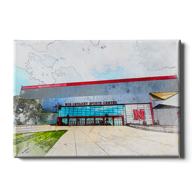 Nebraska Cornhuskers - Devany Sports Center Watercolor - College Wall Art #Canvas