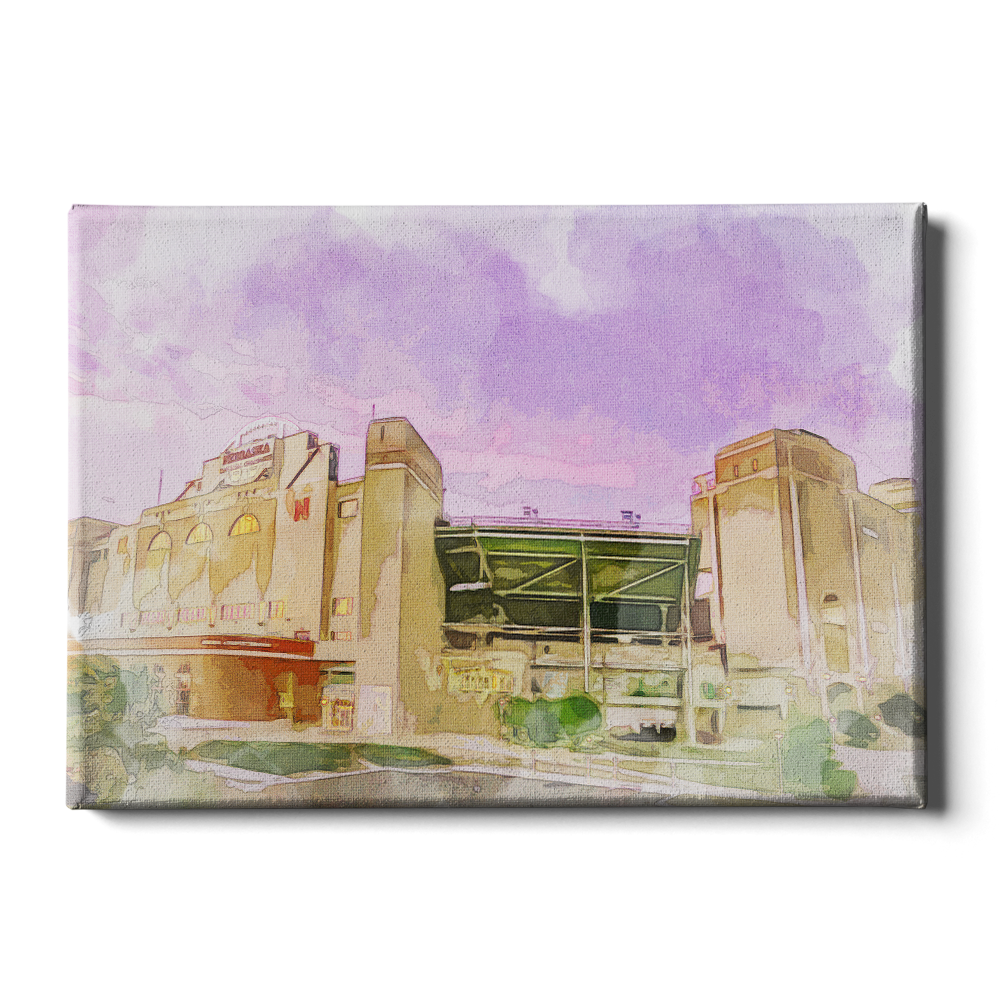 Nebraska Cornhuskers - Memorial Stadium Watercolor - College Wall Art #Canvas
