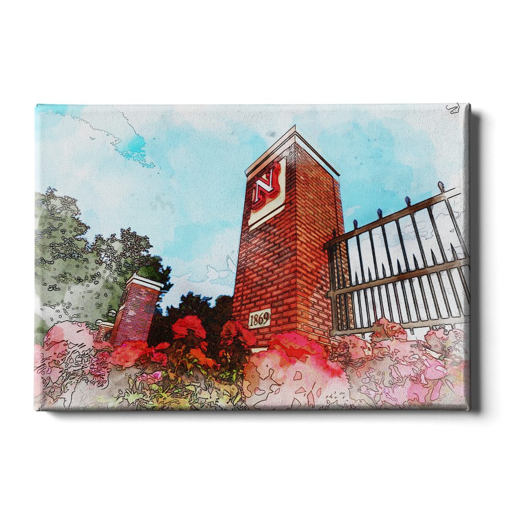 Nebraska Cornhuskers - Nebraska Gateway Watercolor - College Wall Art #Canvas