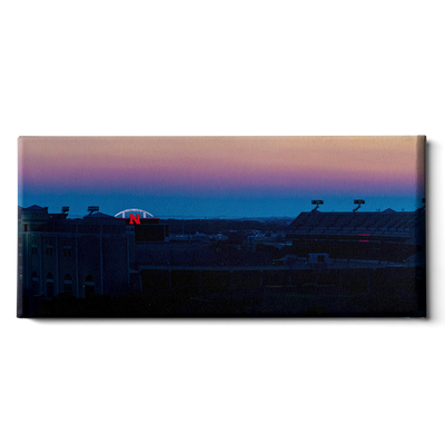 Nebraska Cornhuskers - Sunrise at Memeorial Stadium Panoramic - College Wall Art #Canvas