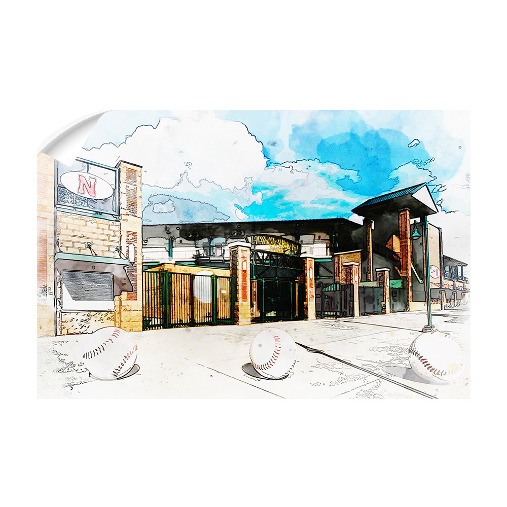 Nebraska Cornhuskers - Haymarket Field Watercolor - College Wall Art #Canvas