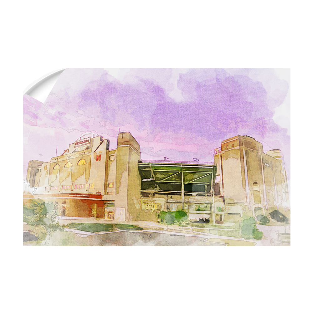 Nebraska Cornhuskers - Memorial Stadium Watercolor - College Wall Art #Canvas
