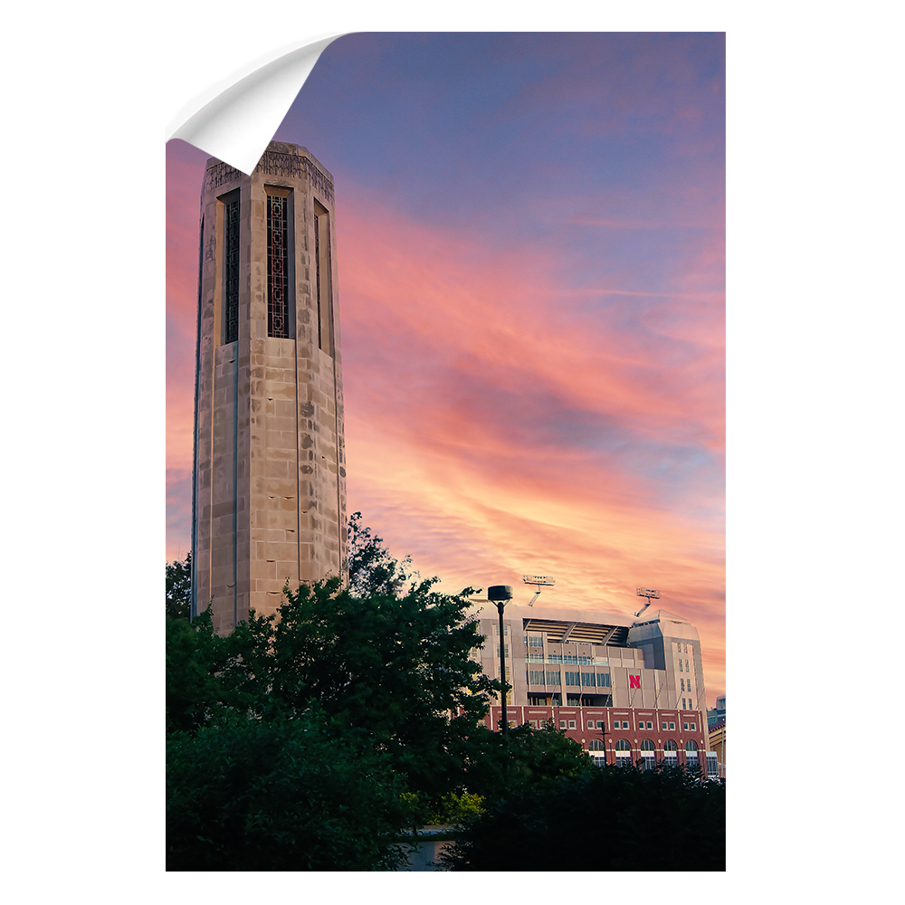 Nebraska Cornhuskers - Sunset, Mueller Tower and Memorial - College Wall Art #Canvas