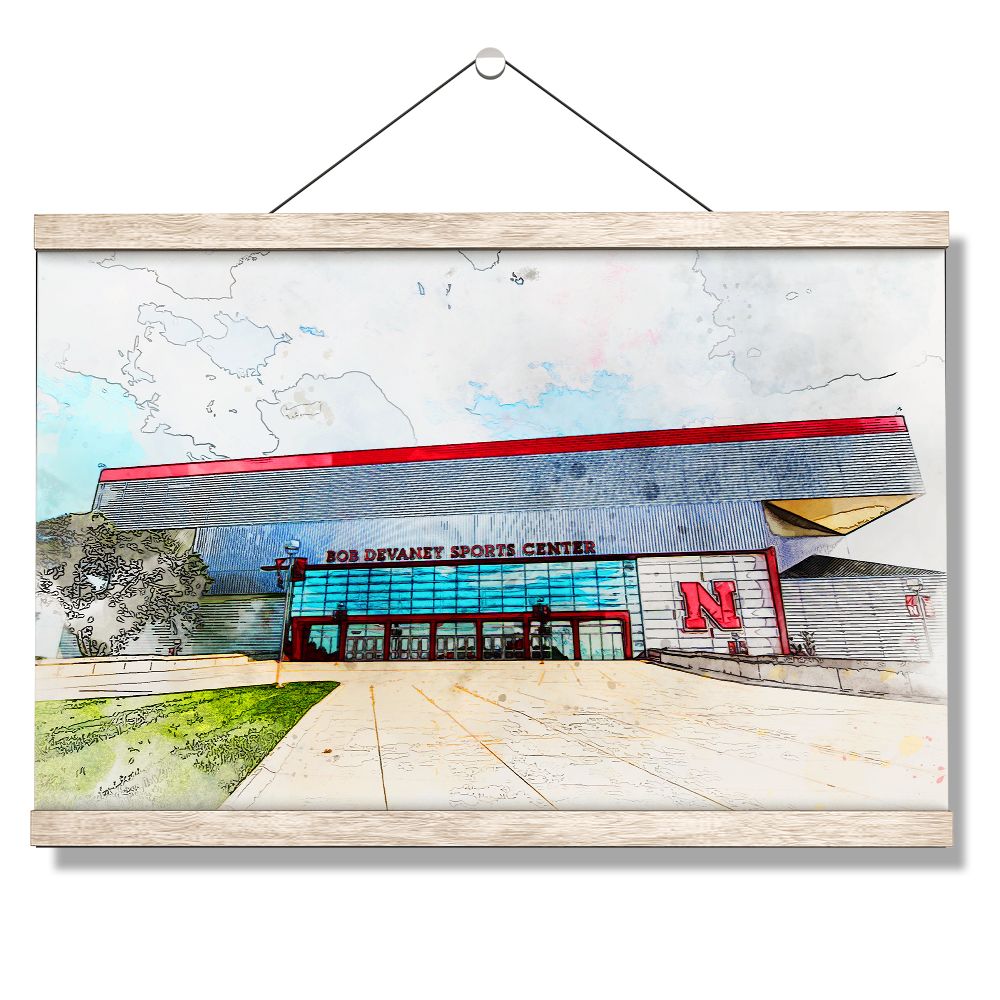 Nebraska Cornhuskers - Devany Sports Center Watercolor - College Wall Art #Canvas