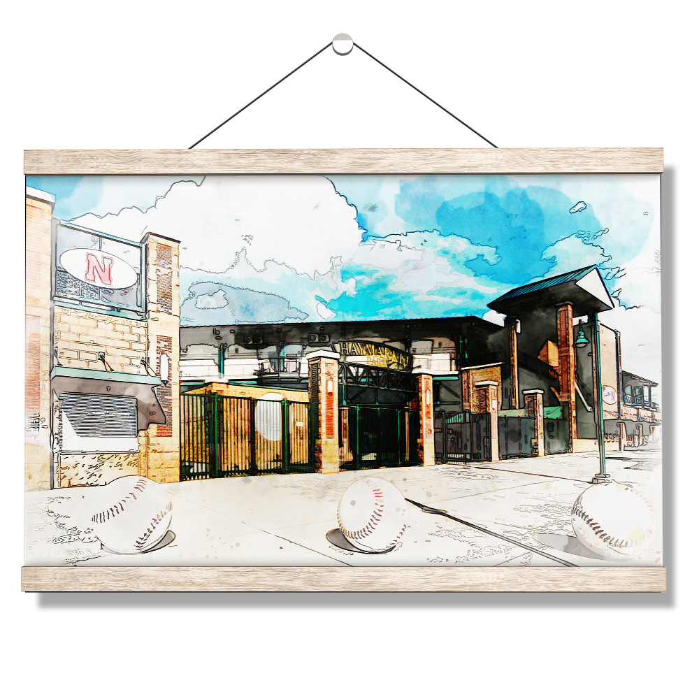 Nebraska Cornhuskers - Haymarket Field Watercolor - College Wall Art #Canvas