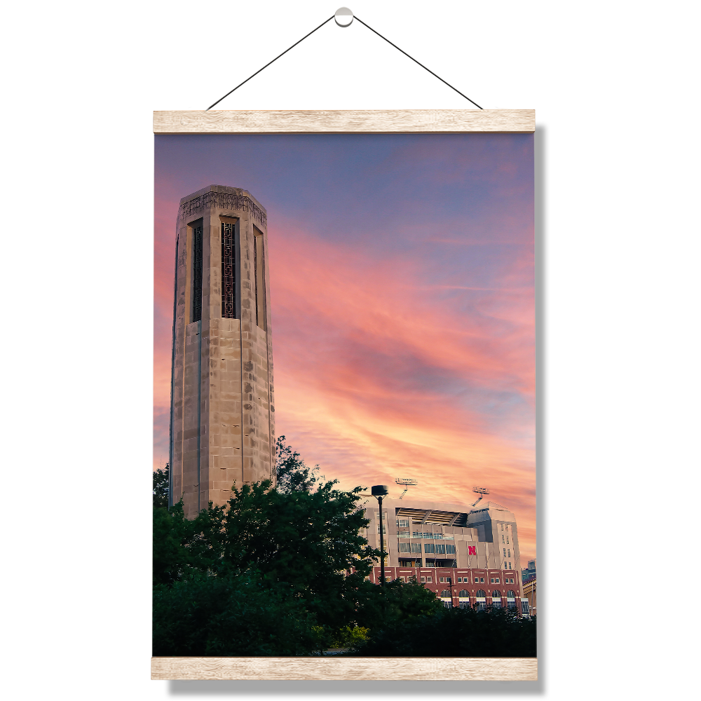 Nebraska Cornhuskers - Sunset, Mueller Tower and Memorial - College Wall Art #Canvas