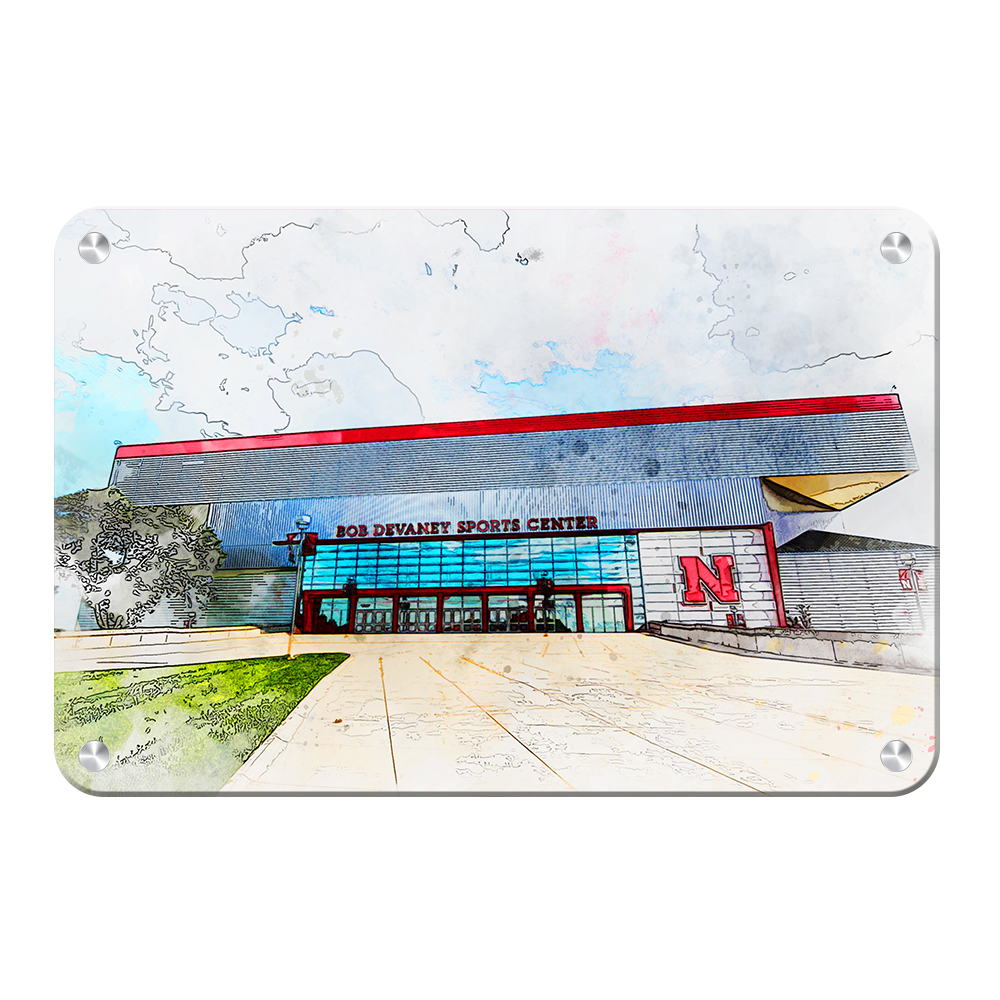 Nebraska Cornhuskers - Devany Sports Center Watercolor - College Wall Art #Canvas