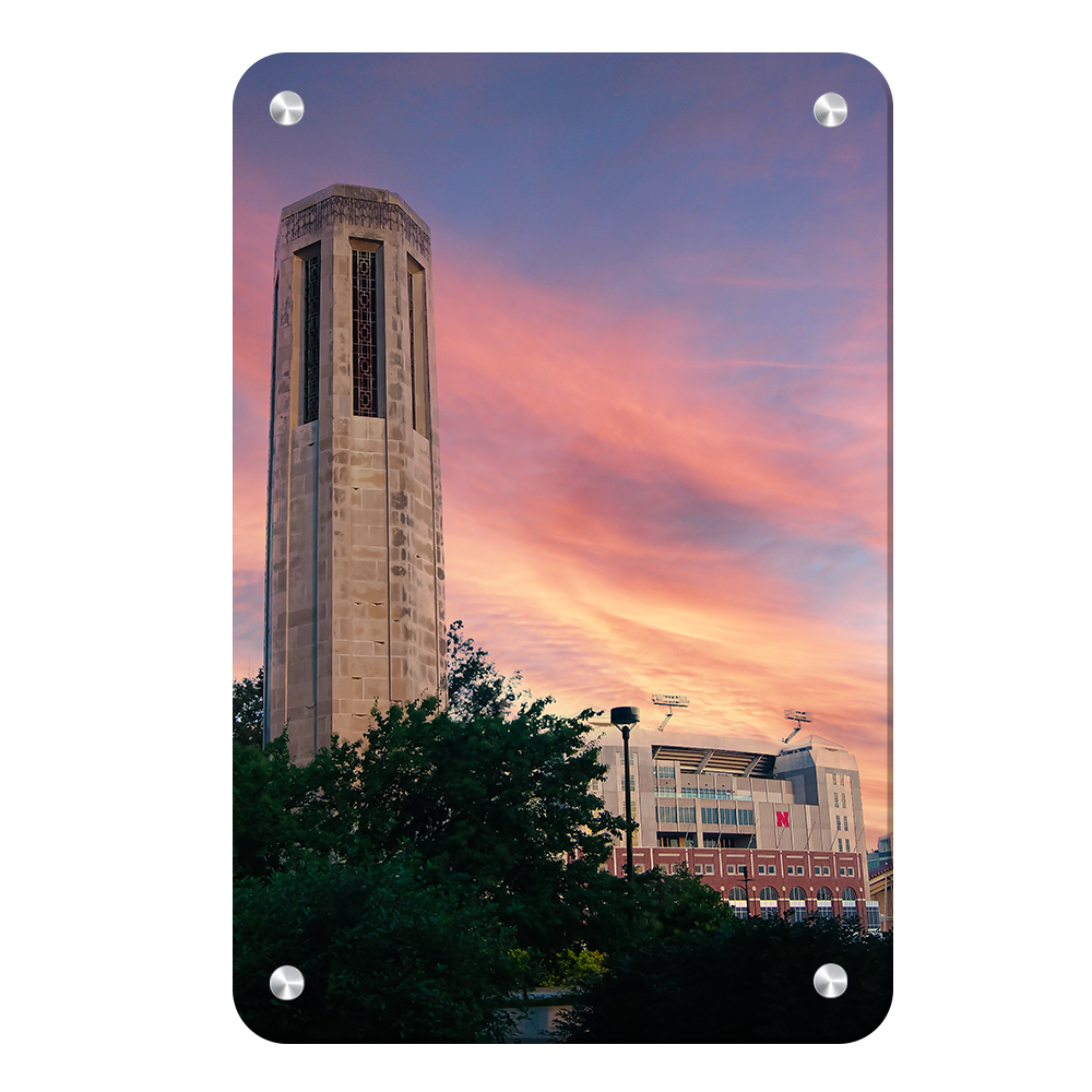Nebraska Cornhuskers - Sunset, Mueller Tower and Memorial - College Wall Art #Canvas