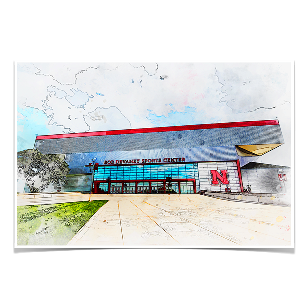 Nebraska Cornhuskers - Devany Sports Center Watercolor - College Wall Art #Canvas