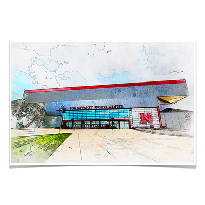 Nebraska Cornhuskers - Devany Sports Center Watercolor - College Wall Art #Poster