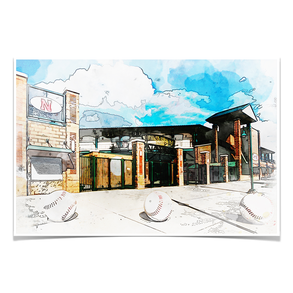 Nebraska Cornhuskers - Haymarket Field Watercolor - College Wall Art #Canvas