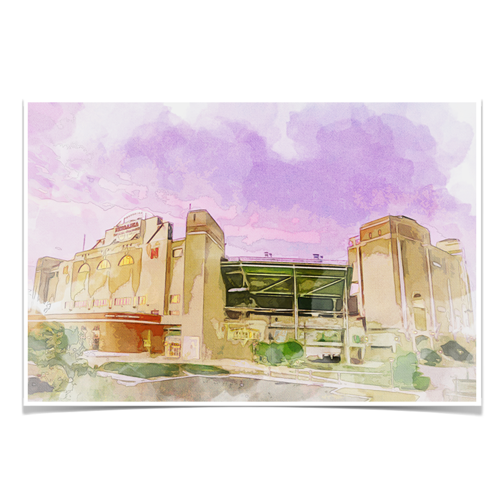 Nebraska Cornhuskers - Memorial Stadium Watercolor - College Wall Art #Canvas