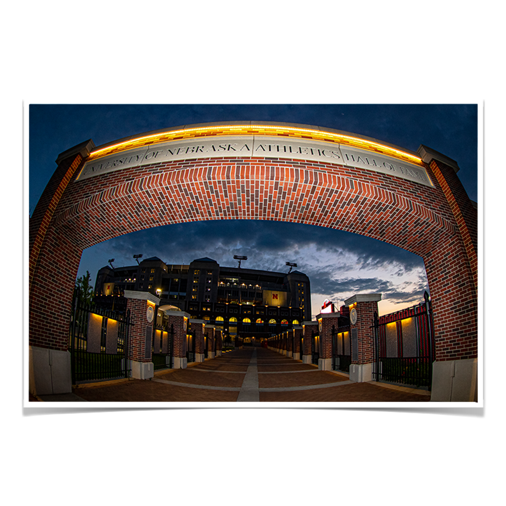 Nebraska Cornhuskers - Sunset through the Hall of Fame - College Wall Art #Canvas