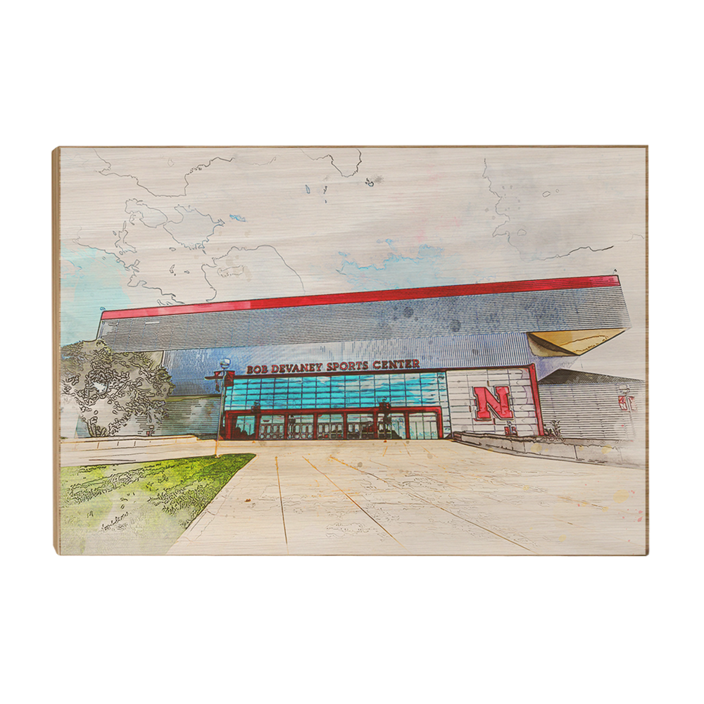 Nebraska Cornhuskers - Devany Sports Center Watercolor - College Wall Art #Canvas