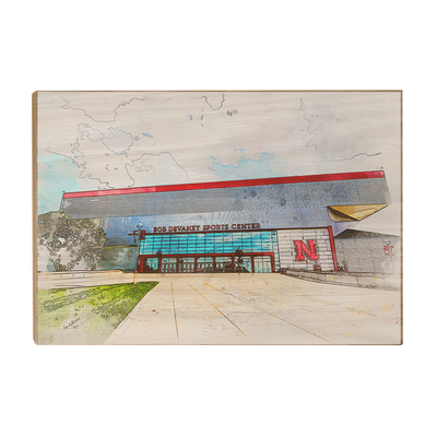 Nebraska Cornhuskers - Devany Sports Center Watercolor - College Wall Art #Wood