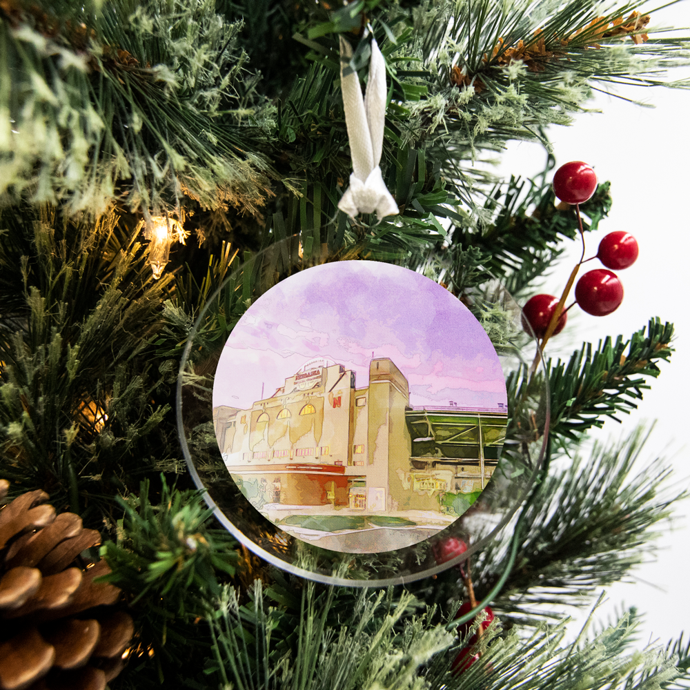 Nebraska Cornhuskers - Memorial Stadium Watercolor Bag Tag & Ornament