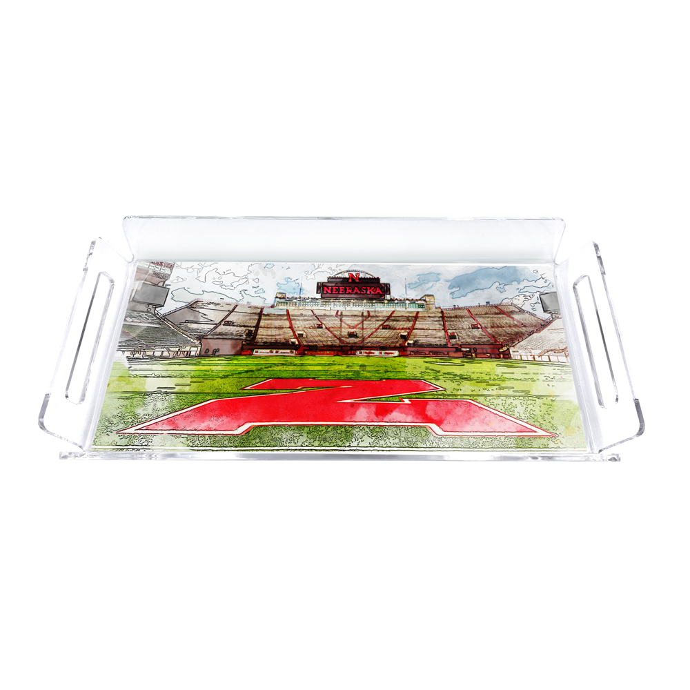 Nebraska Cornhuskers - Nebraska From the 50 Watercolor Decorative Serving Tray