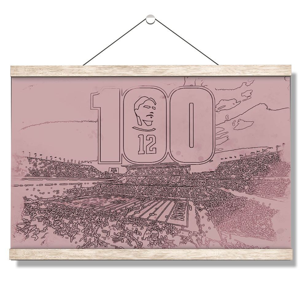 Texas A&M - 12th Man Centenial Sketch - College Wall Art #Canvas