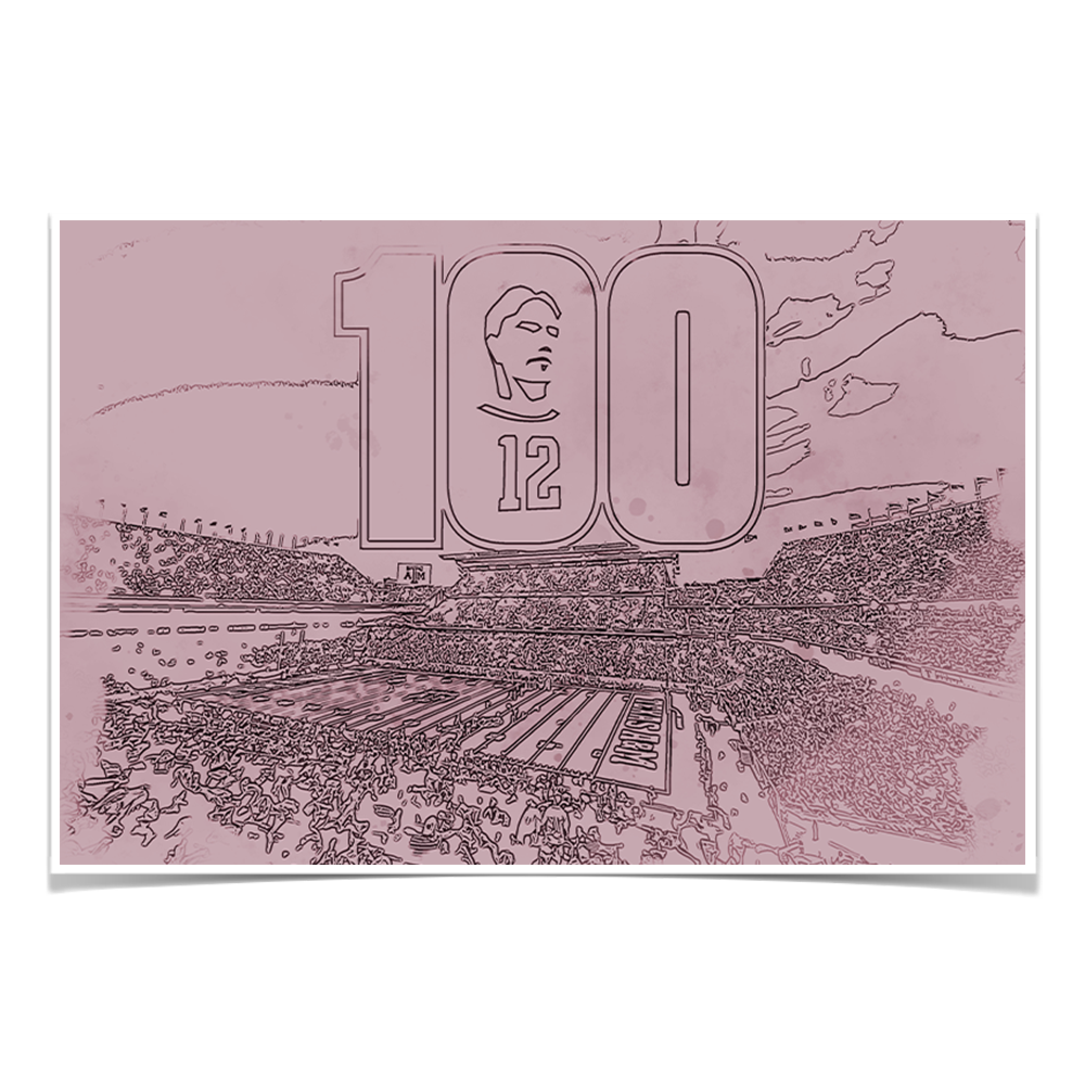 Texas A&M - 12th Man Centenial Sketch - College Wall Art #Canvas