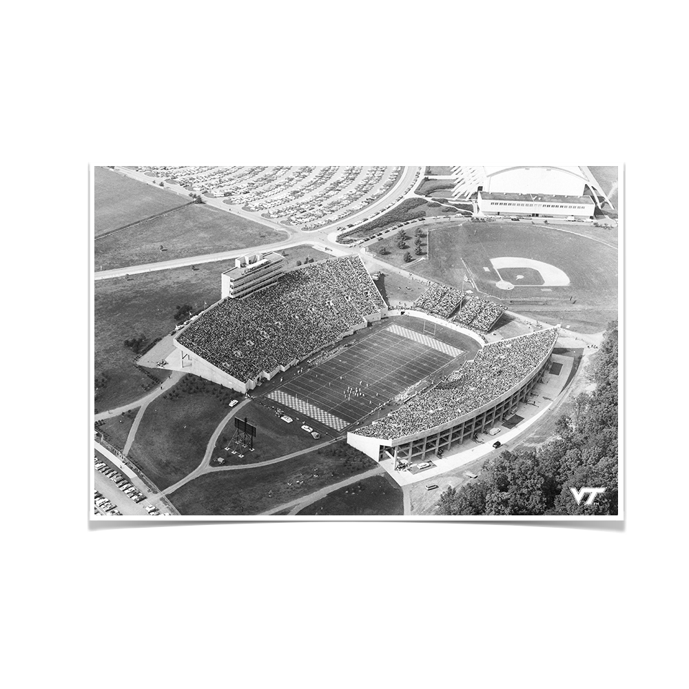 Virginia Tech Hokies - Vintage Aerial Lane Stadium - College Wall Art #Canvas
