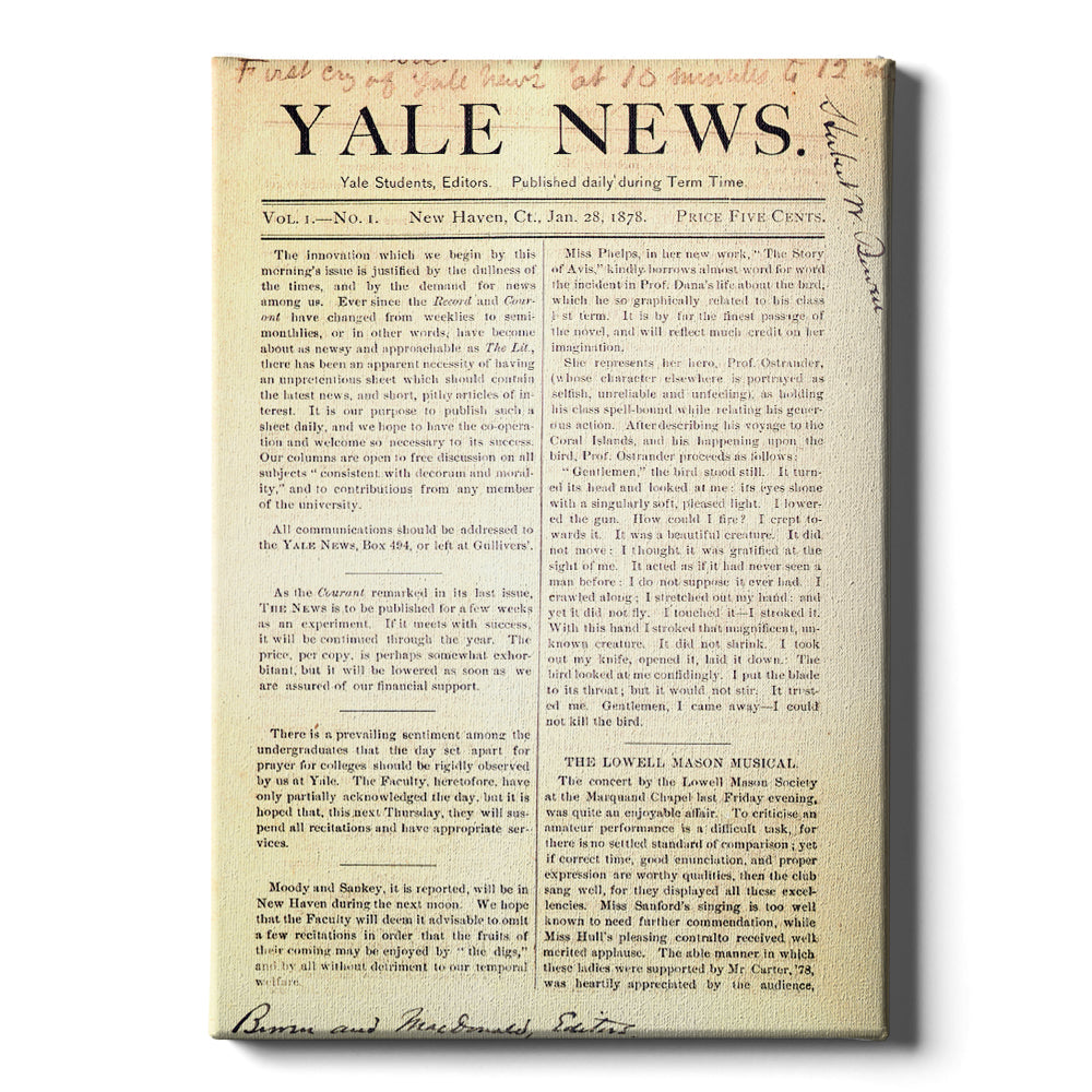 Yale Bulldogs - Vintage Yale News 1st Edition Jan. 28, 1878 -College Wall Art #Canvas
