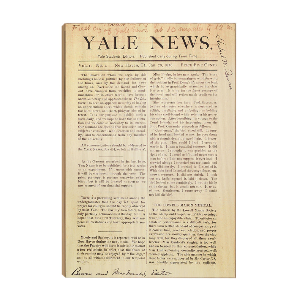 Yale Bulldogs - Vintage Yale News 1st Edition Jan. 28, 1878 -College Wall Art #Canvas